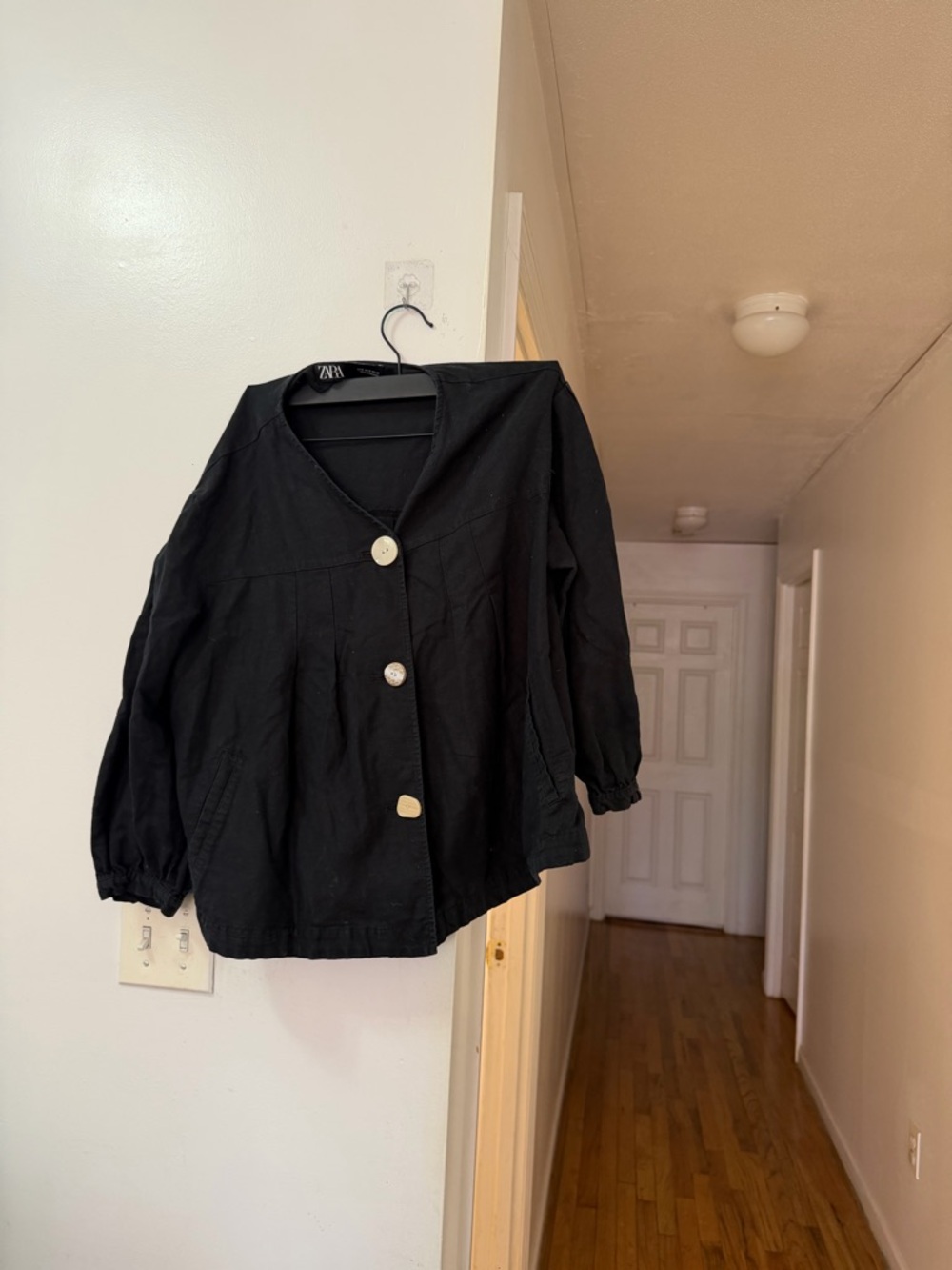 Zara Black Button-Front Relaxed Blazer